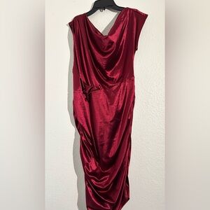 Elegant Red Satin Draped Womens Dress